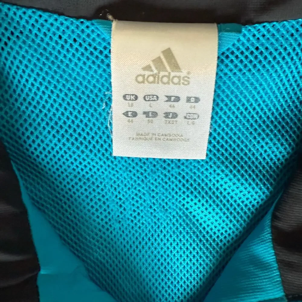 Adidas Jacket Women's Large Blue Black Track Windbreaker Warm Up Woven